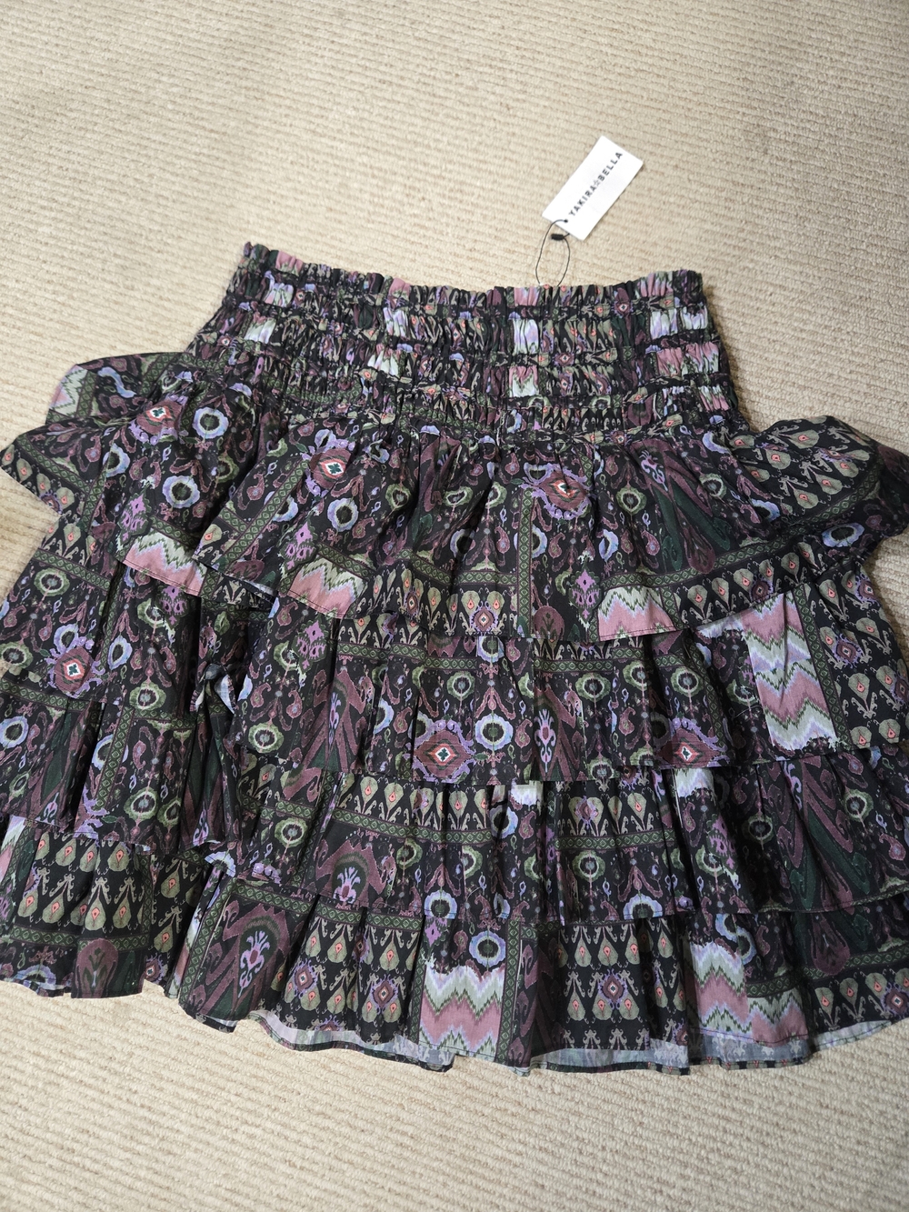 Smocked Tiered  Skirt in Black Multi Floral 23 Inch